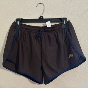 Tracksmith Brown Athletic Shorts with Blue Trim